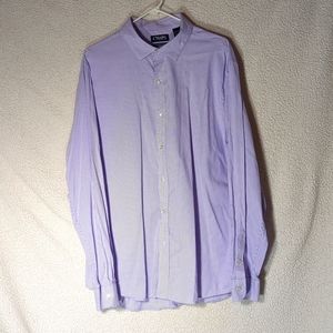 Mens XXL Chap Performance dress shirt, white with thin light purple stripes.